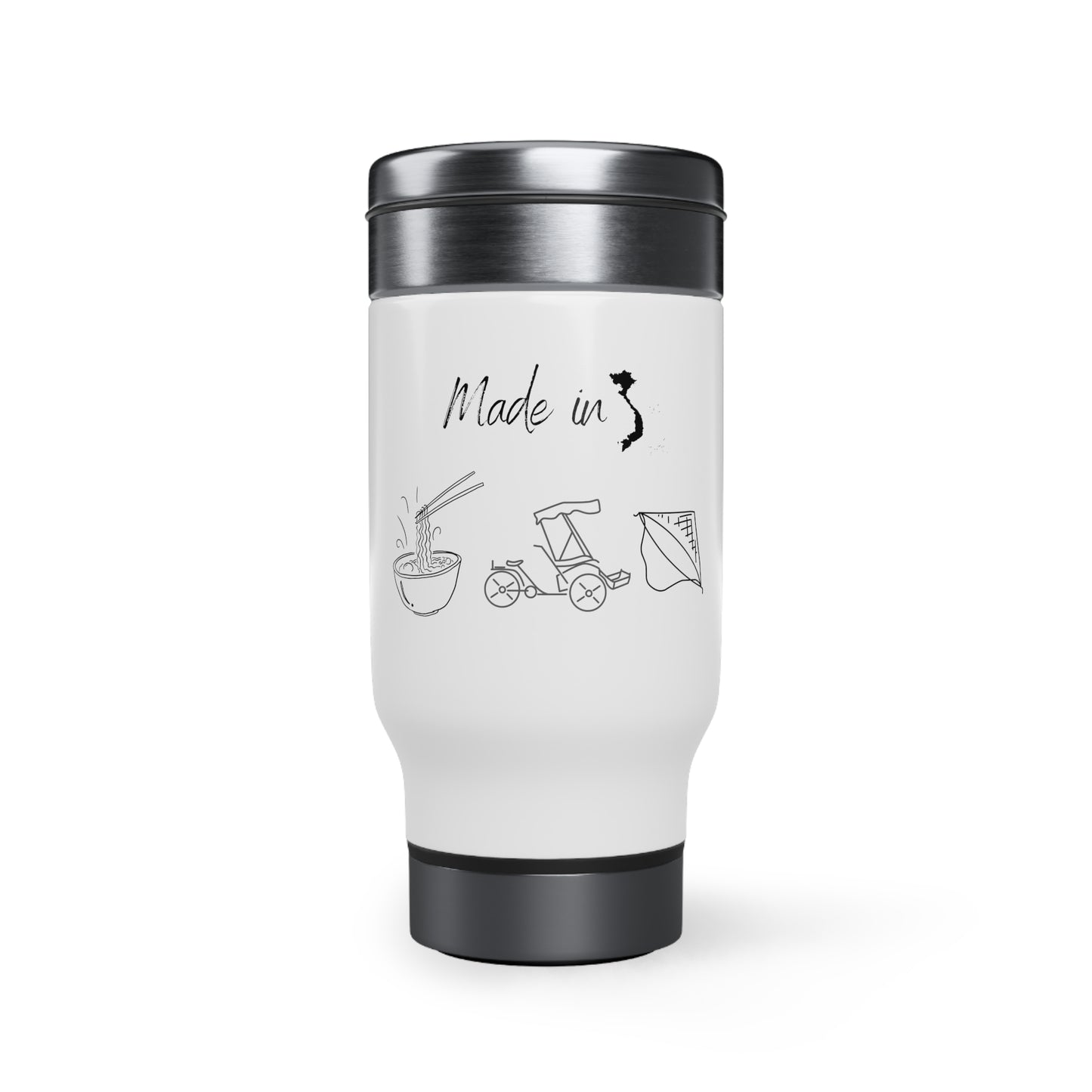 Stainless Steel Travel Mug with Handle, 14oz - Vietnam Inspired Theme