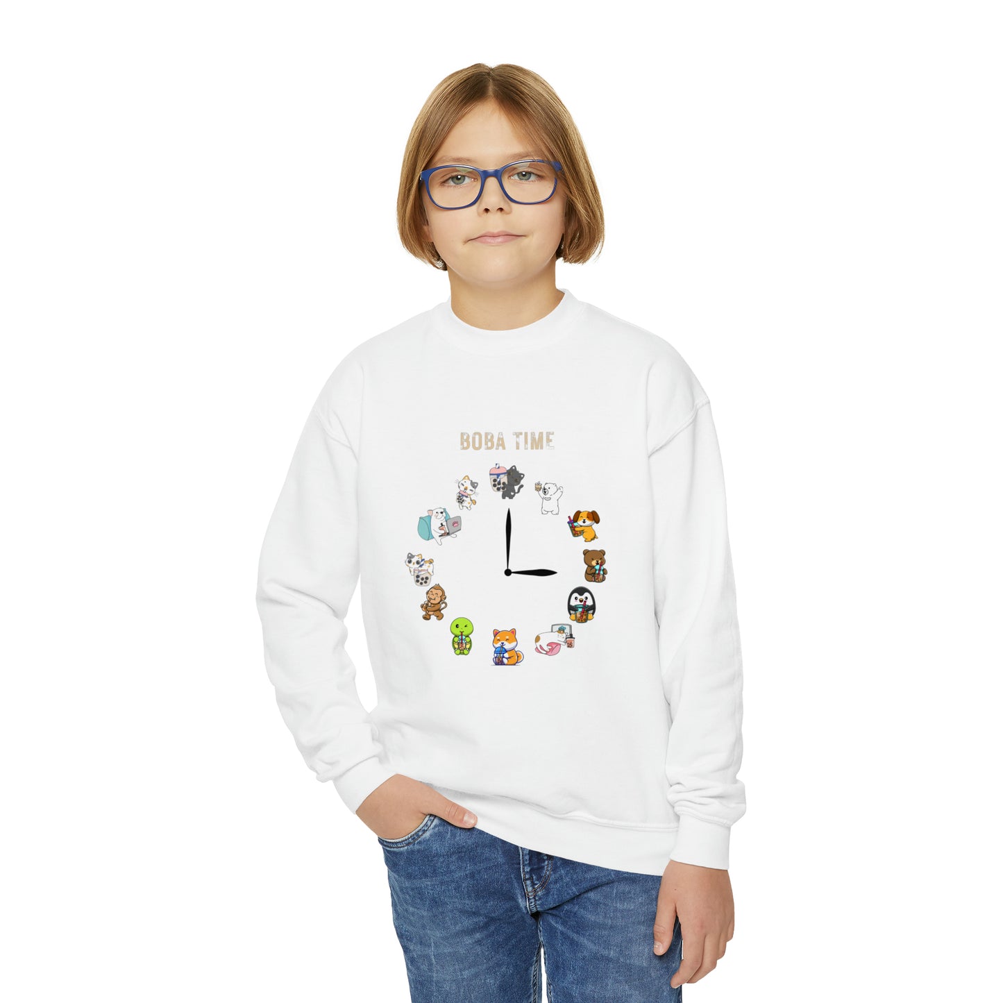 Youth Boba Clock Crewneck Sweatshirt