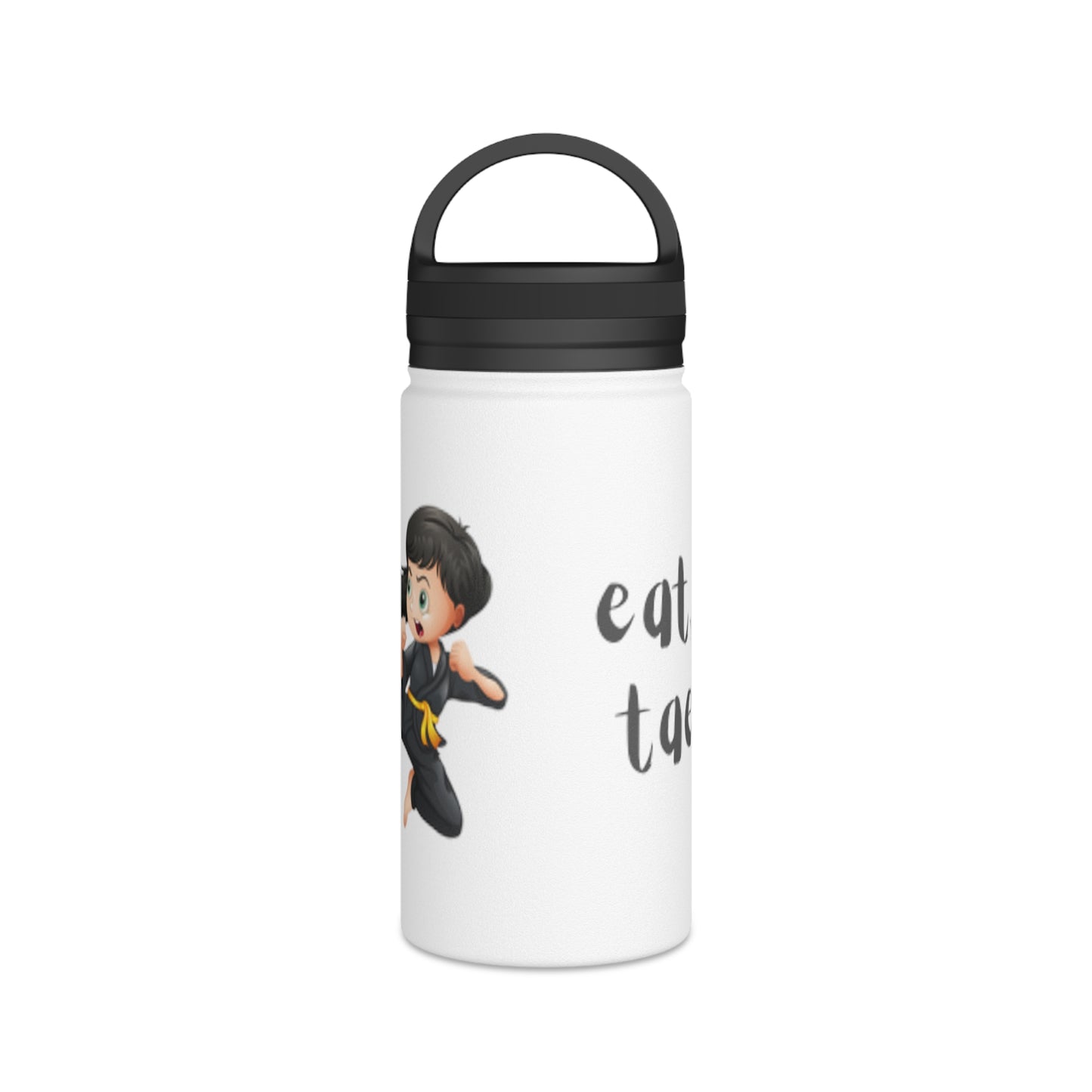 Stainless Steel Water Bottle, Handle Lid - Taekwondo Design