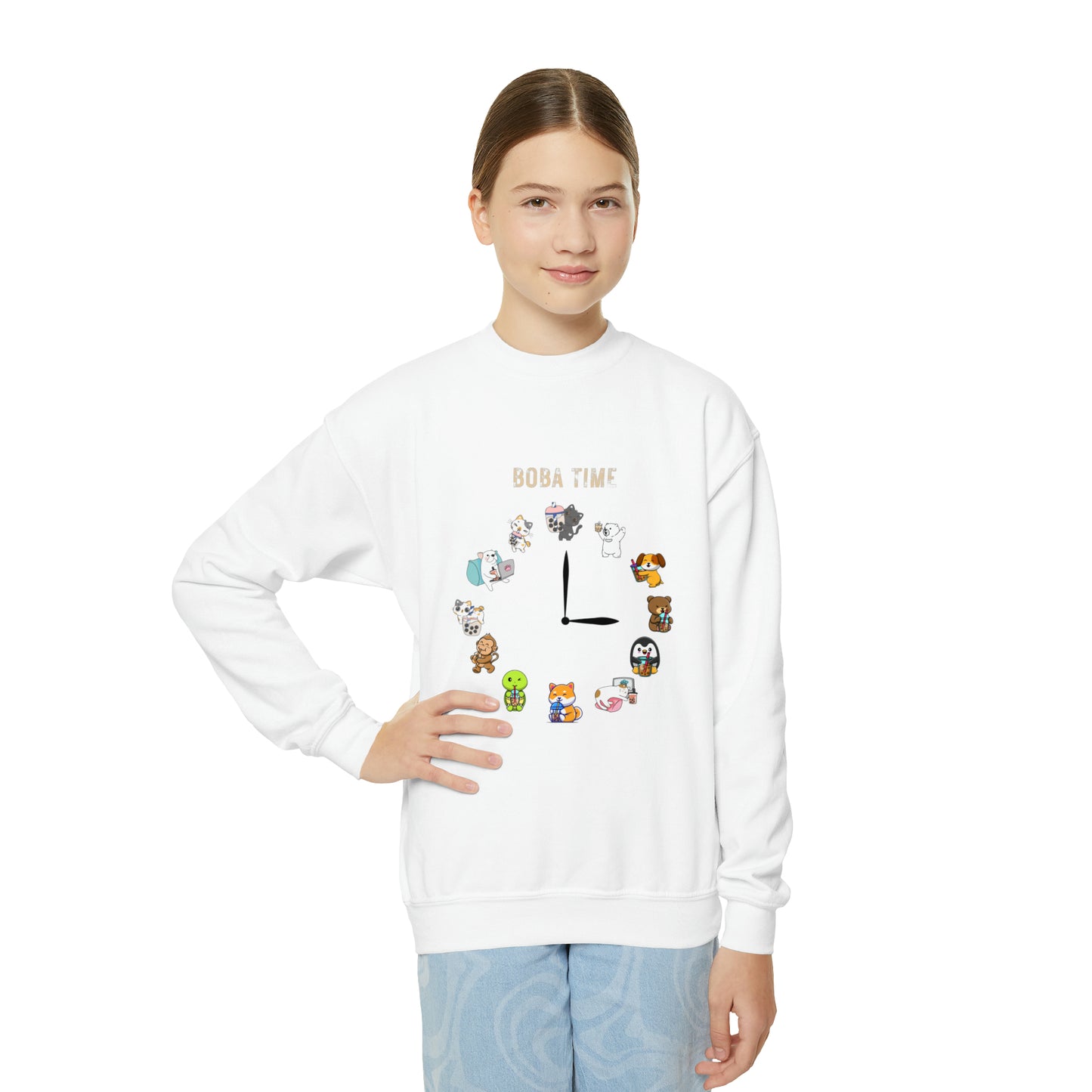 Youth Boba Clock Crewneck Sweatshirt