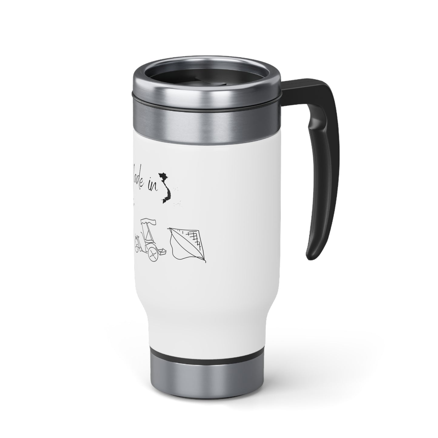 Stainless Steel Travel Mug with Handle, 14oz - Vietnam Inspired Theme