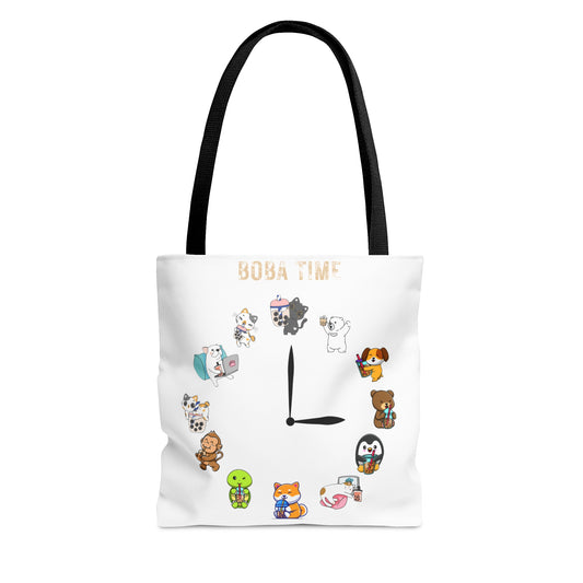 Boba Tea Clock Tote Bag White Color