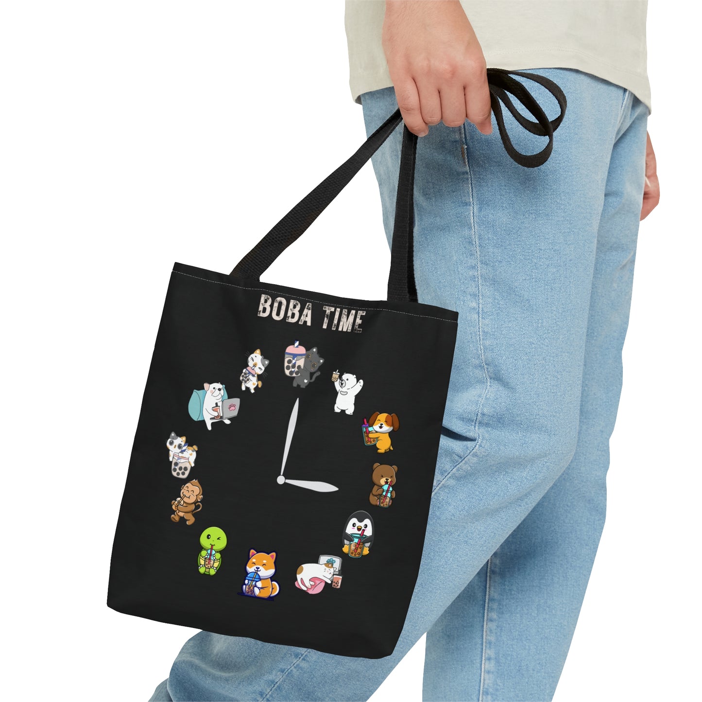 Boba Clock Tote Bag Black Color