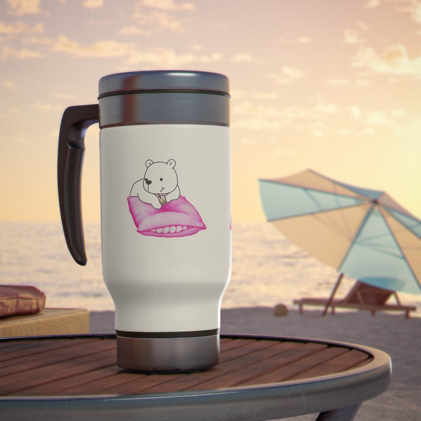 Boba Bear Stainless Steel Travel Mug with Handle, 14oz