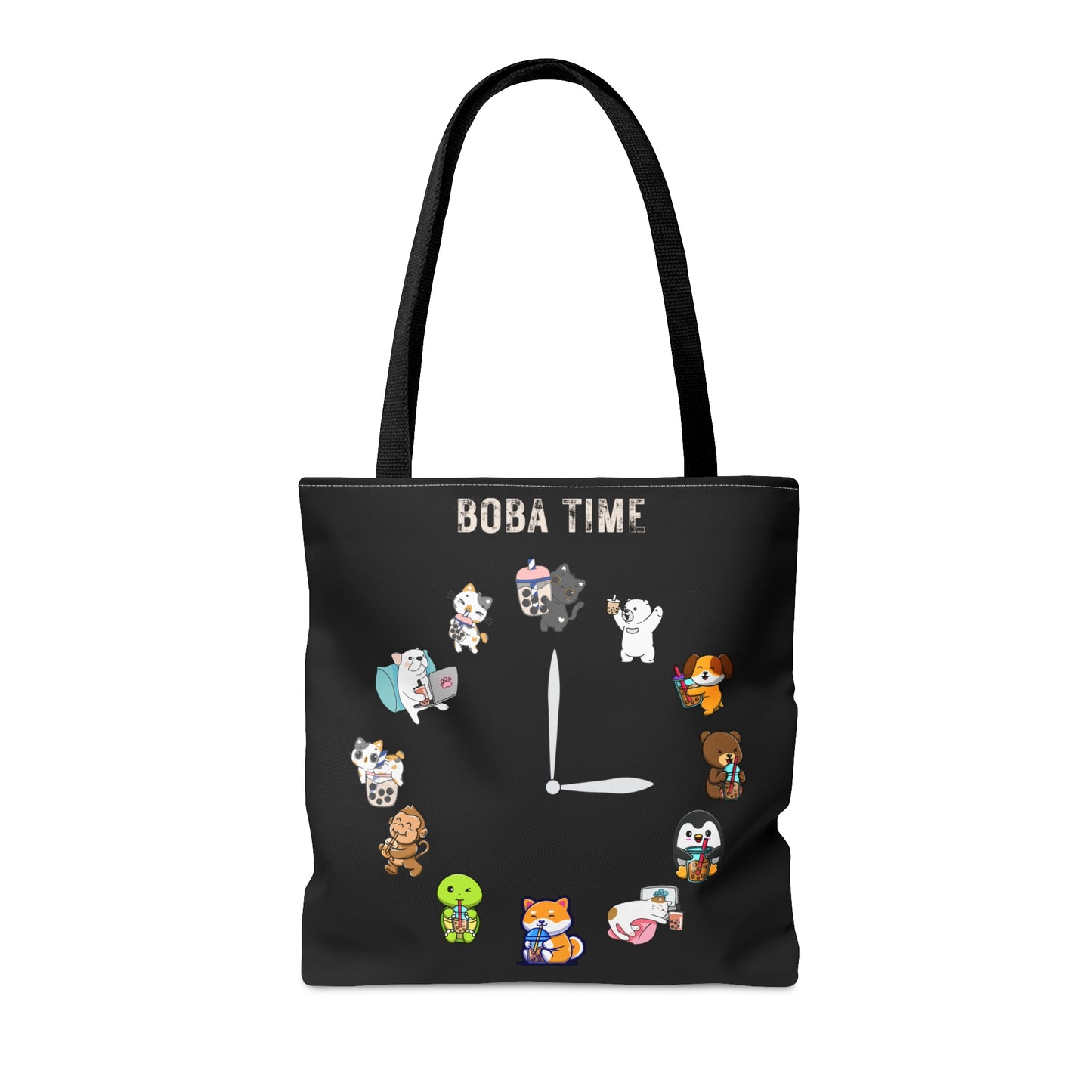 Boba Clock Tote Bag Black Color