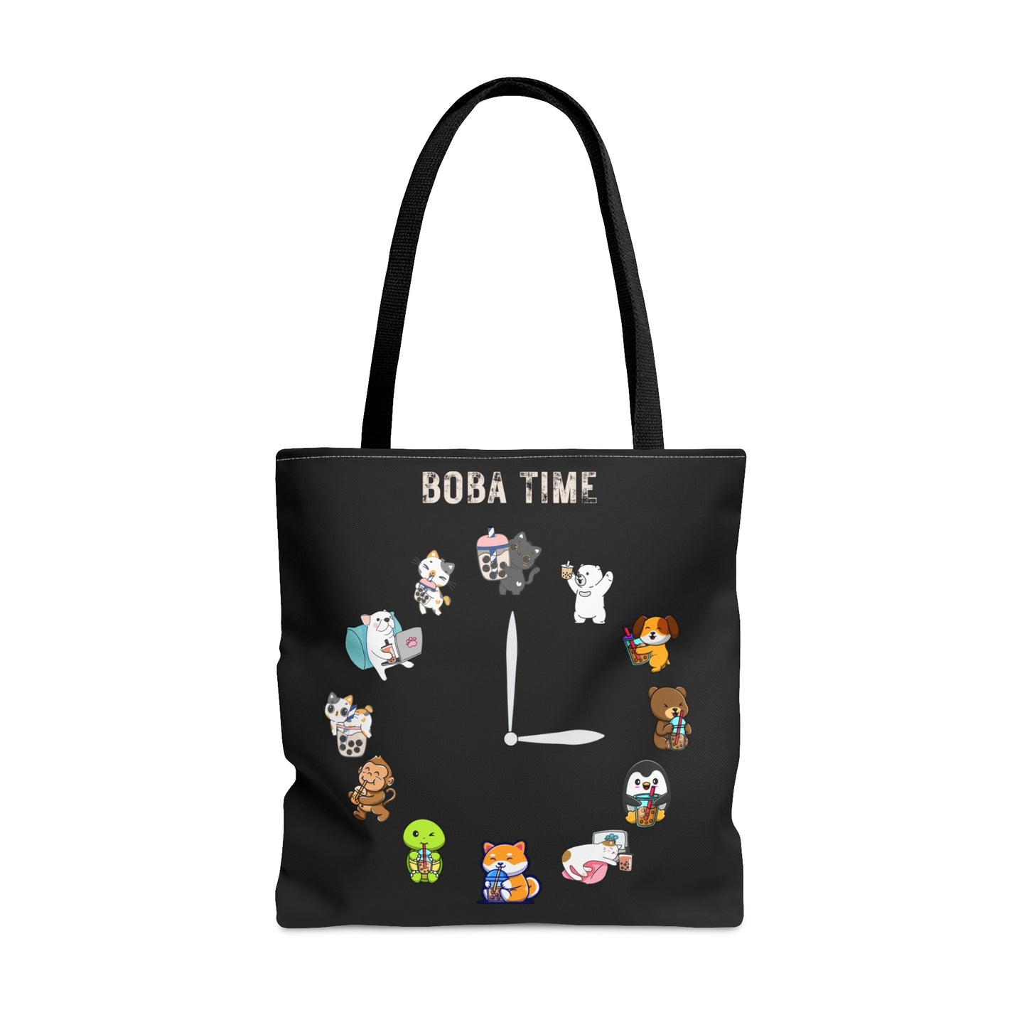 Boba Clock Tote Bag Black Color