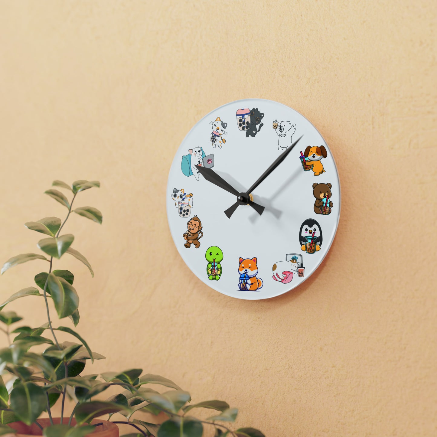 Acrylic Wall Clock with Boba Tea Theme