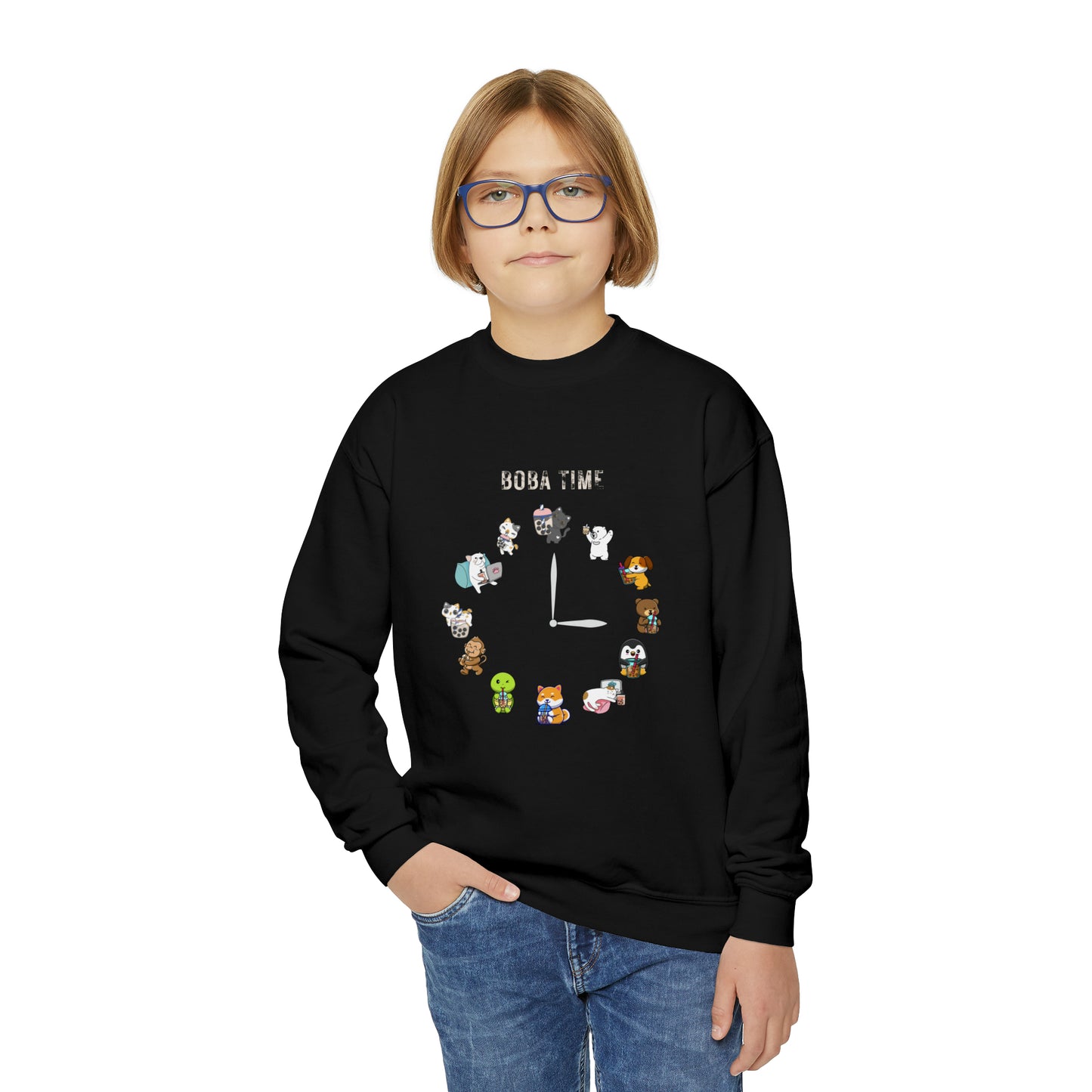 Youth Boba Clock Crewneck Sweatshirt