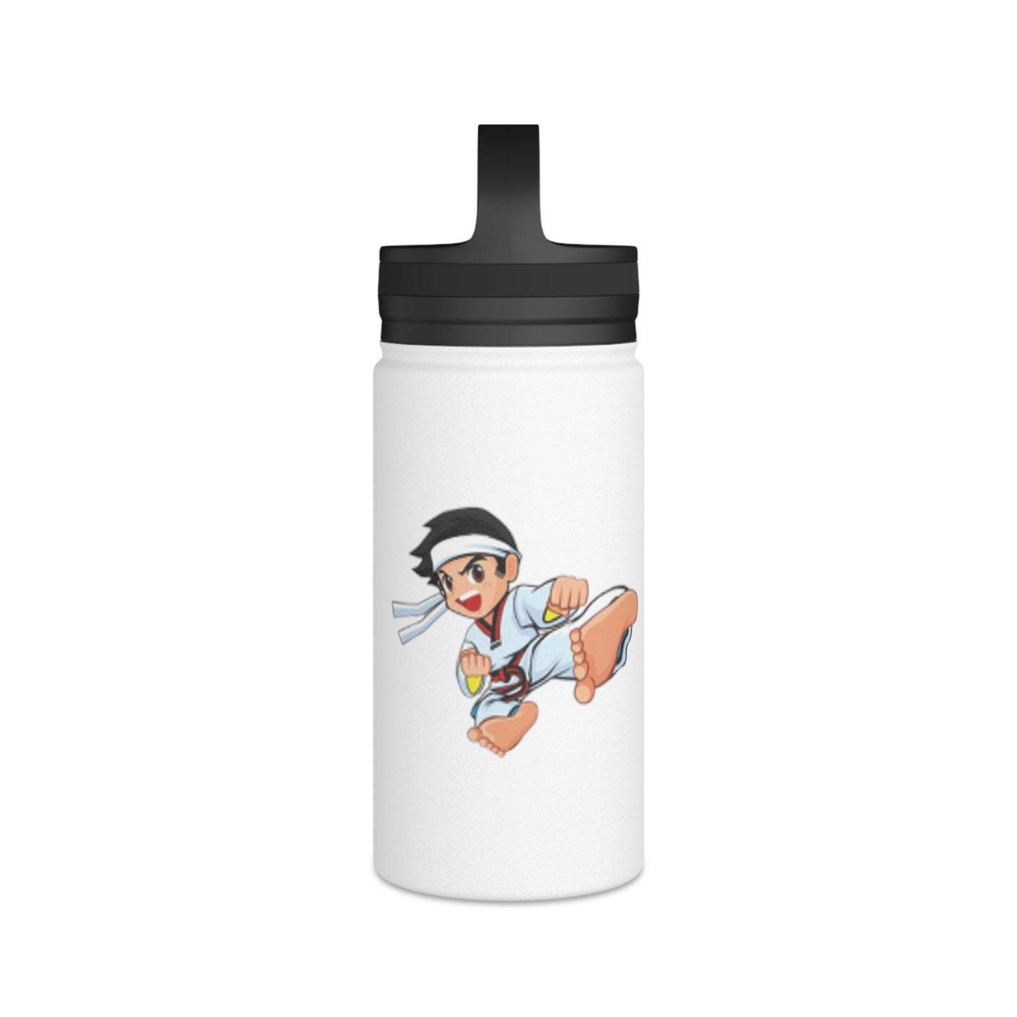 Stainless Steel Water Bottle, Handle Lid - Taekwondo Design