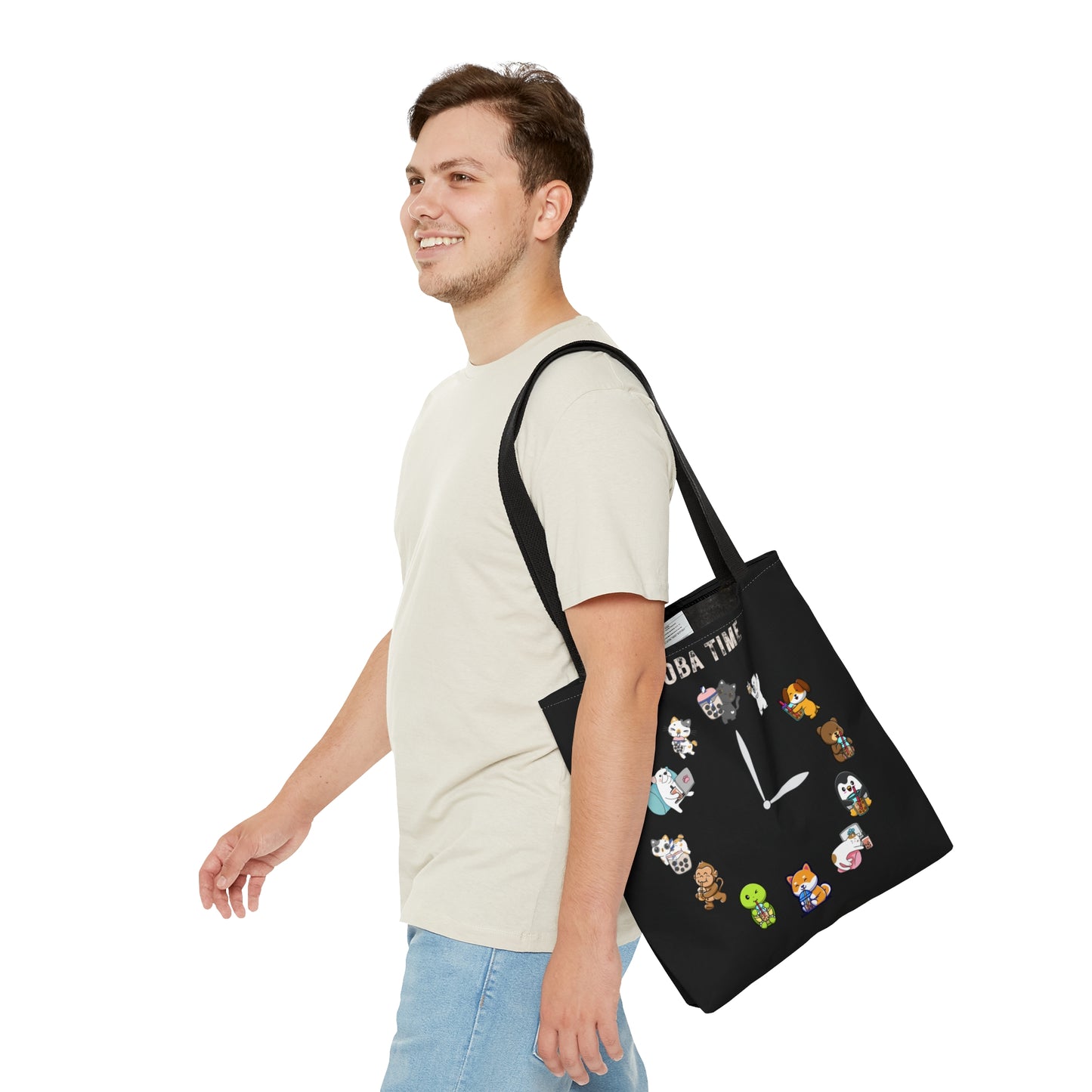 Boba Clock Tote Bag Black Color