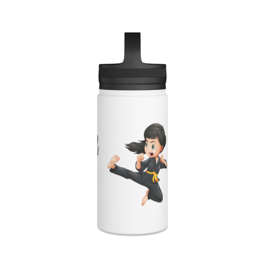 Stainless Steel Water Bottle, Handle Lid - Taekwondo Design