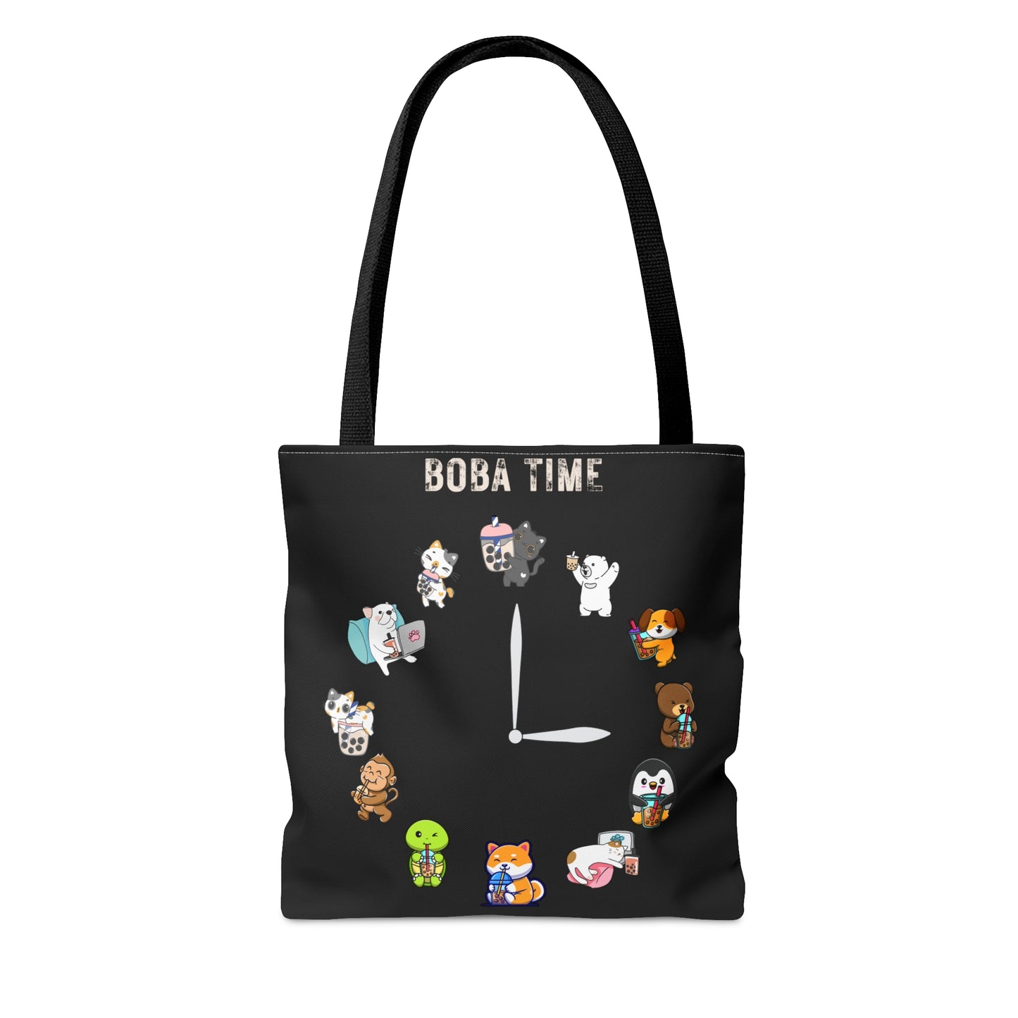 Boba Clock Tote Bag Black Color