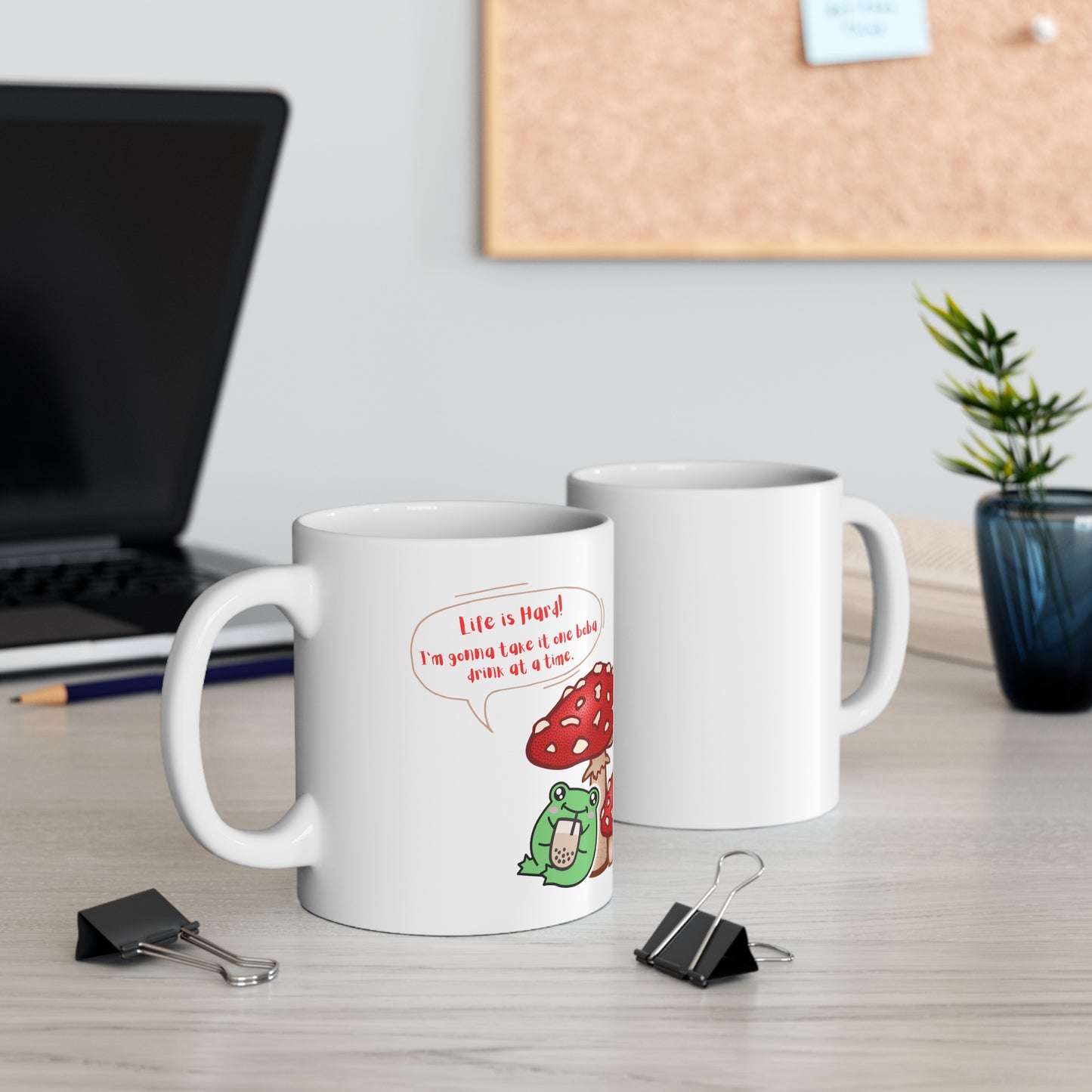 Mushroom Frog Drinking Coffee Boba Ceramic Mug 11oz