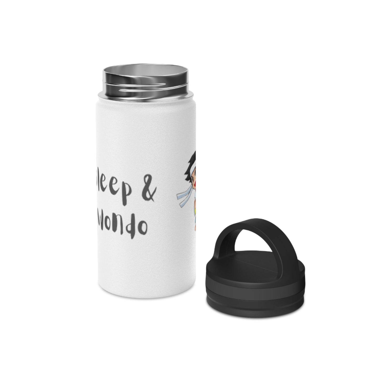 Stainless Steel Water Bottle, Handle Lid - Taekwondo Design