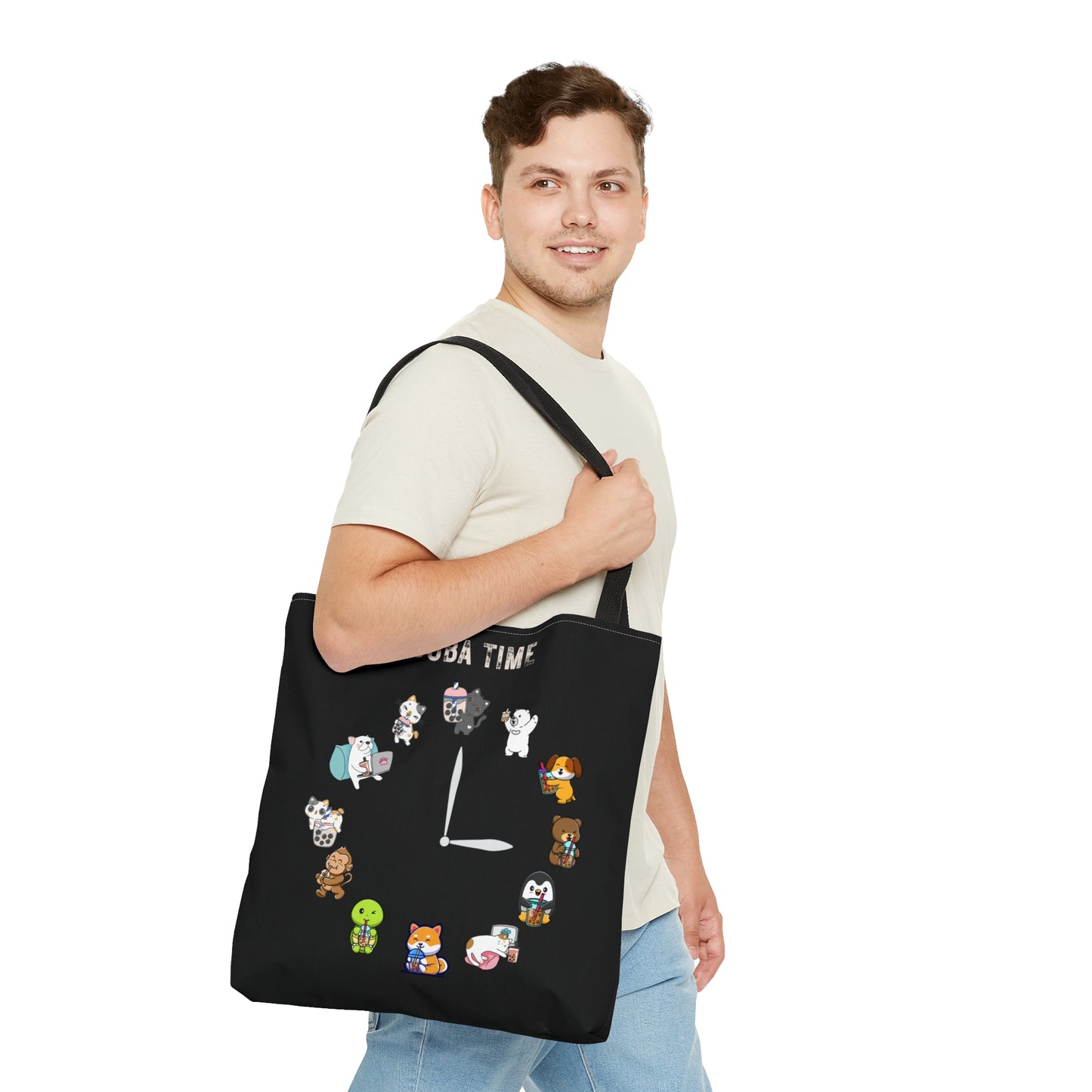 Boba Clock Tote Bag Black Color