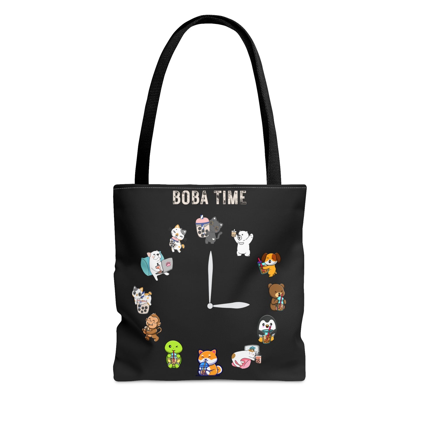 Boba Clock Tote Bag Black Color