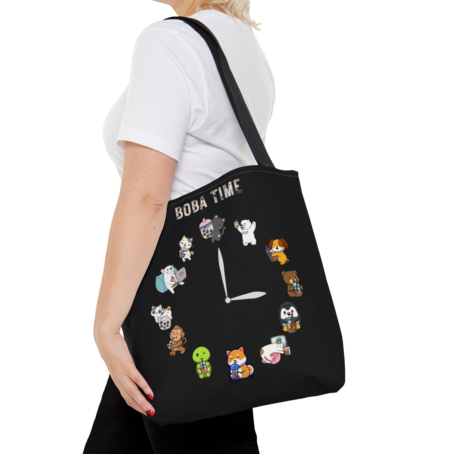 Boba Clock Tote Bag Black Color