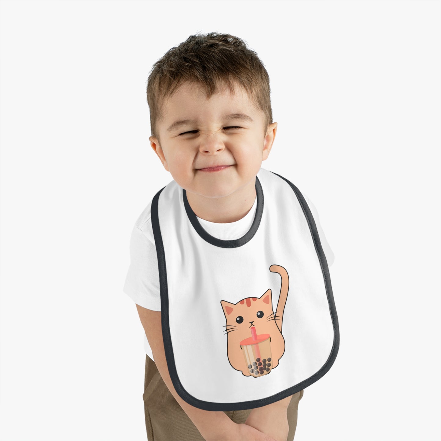 Cat Drinking Boba Tea Baby Bib