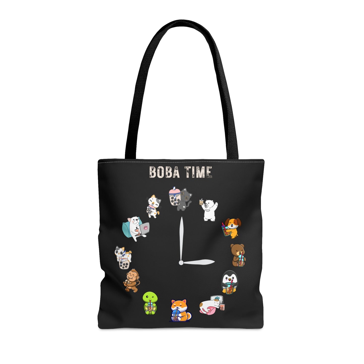 Boba Clock Tote Bag Black Color