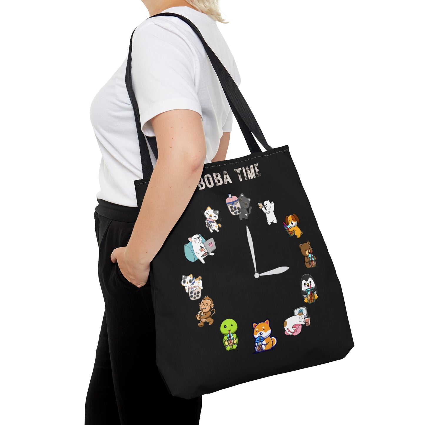 Boba Clock Tote Bag Black Color