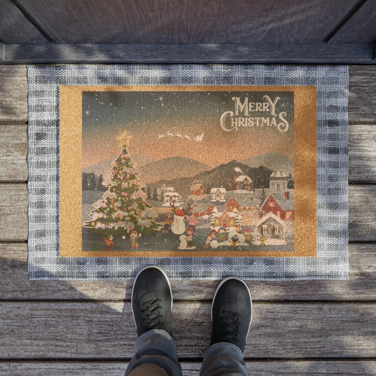 Christmas Doormat, Christmas Outdoor Rug, Coir Mat, Christmas Village Display Doormat