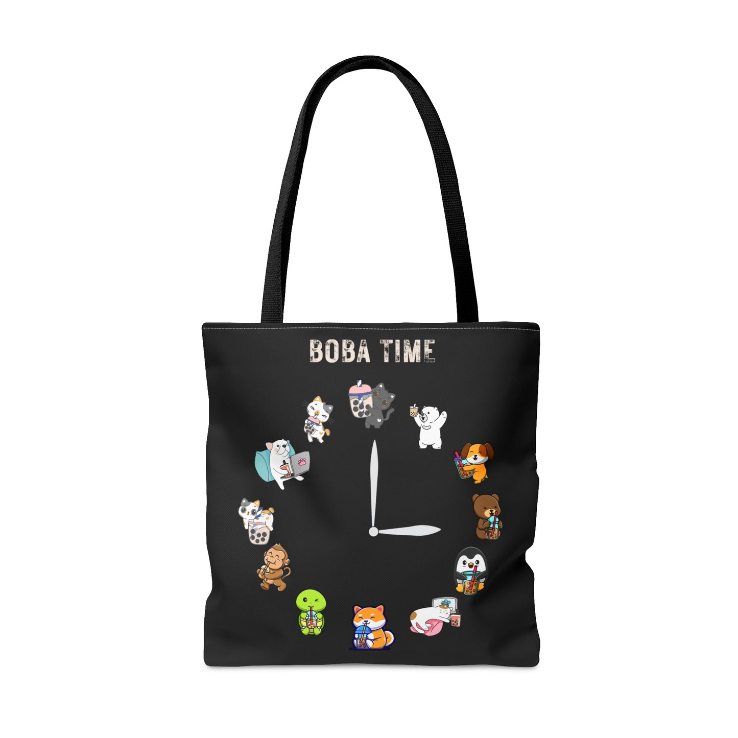 Boba Clock Tote Bag Black Color