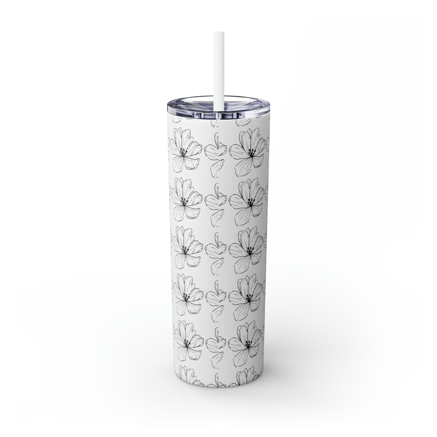 Flower Skinny Tumbler with Straw, 20oz